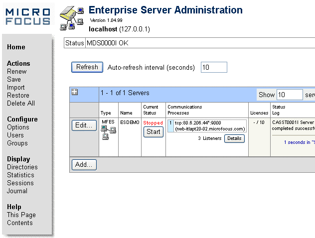 Home Page of Server Administration